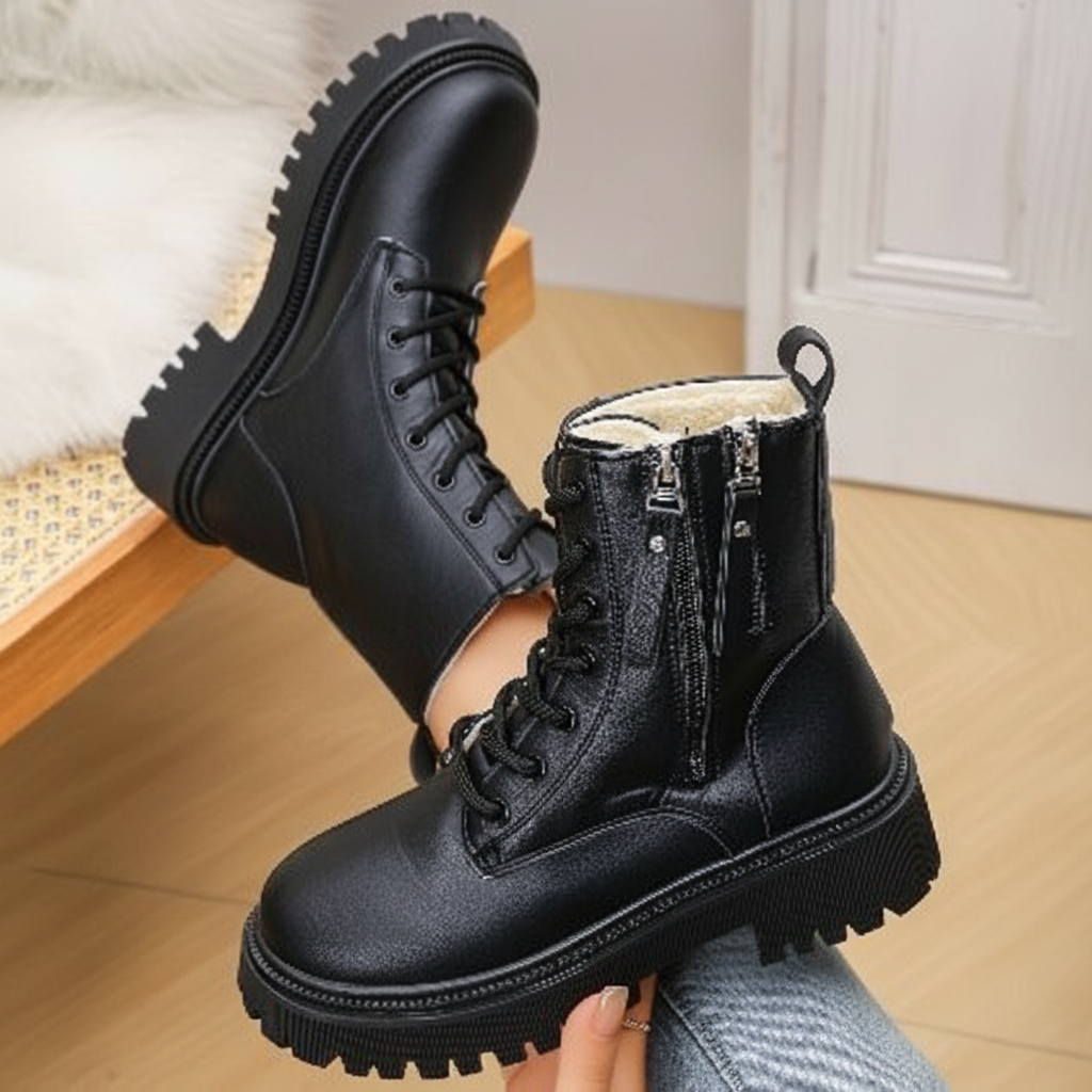 Winter Lace-Up Ankle Boots with Side Zipper