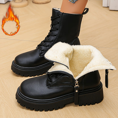 Winter Lace-Up Ankle Boots with Side Zipper