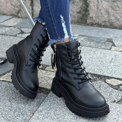Winter Lace-Up Ankle Boots with Side Zipper