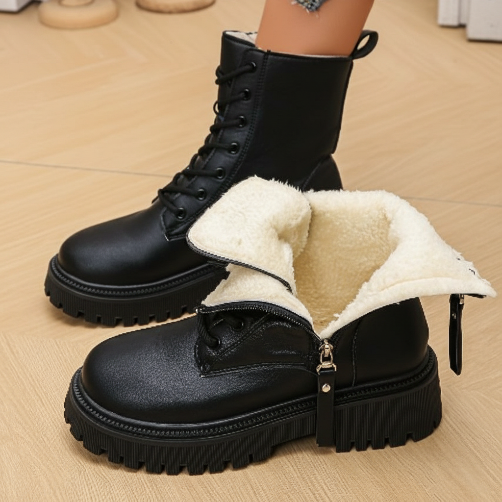 Winter Lace-Up Ankle Boots with Side Zipper