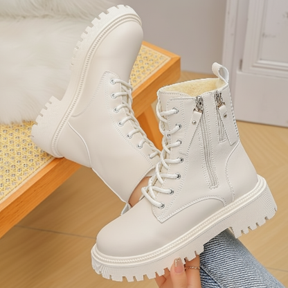 Winter Lace-Up Ankle Boots with Side Zipper