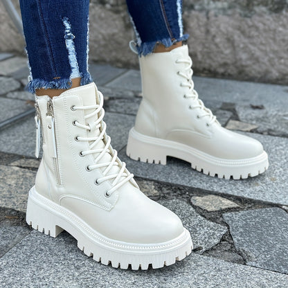 Winter Lace-Up Ankle Boots with Side Zipper