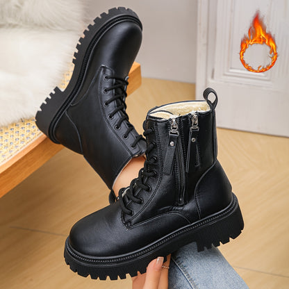 Winter Lace-Up Ankle Boots with Side Zipper