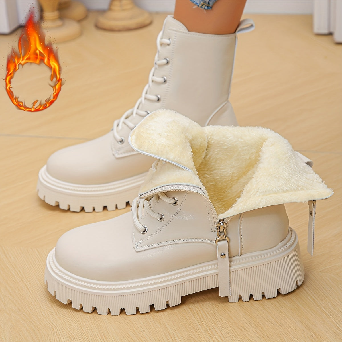 Winter Lace-Up Ankle Boots with Side Zipper